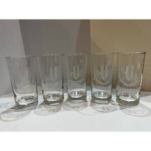 Set of 5 Etched Letter V Highball Bar Drinking Glasses 5.5"